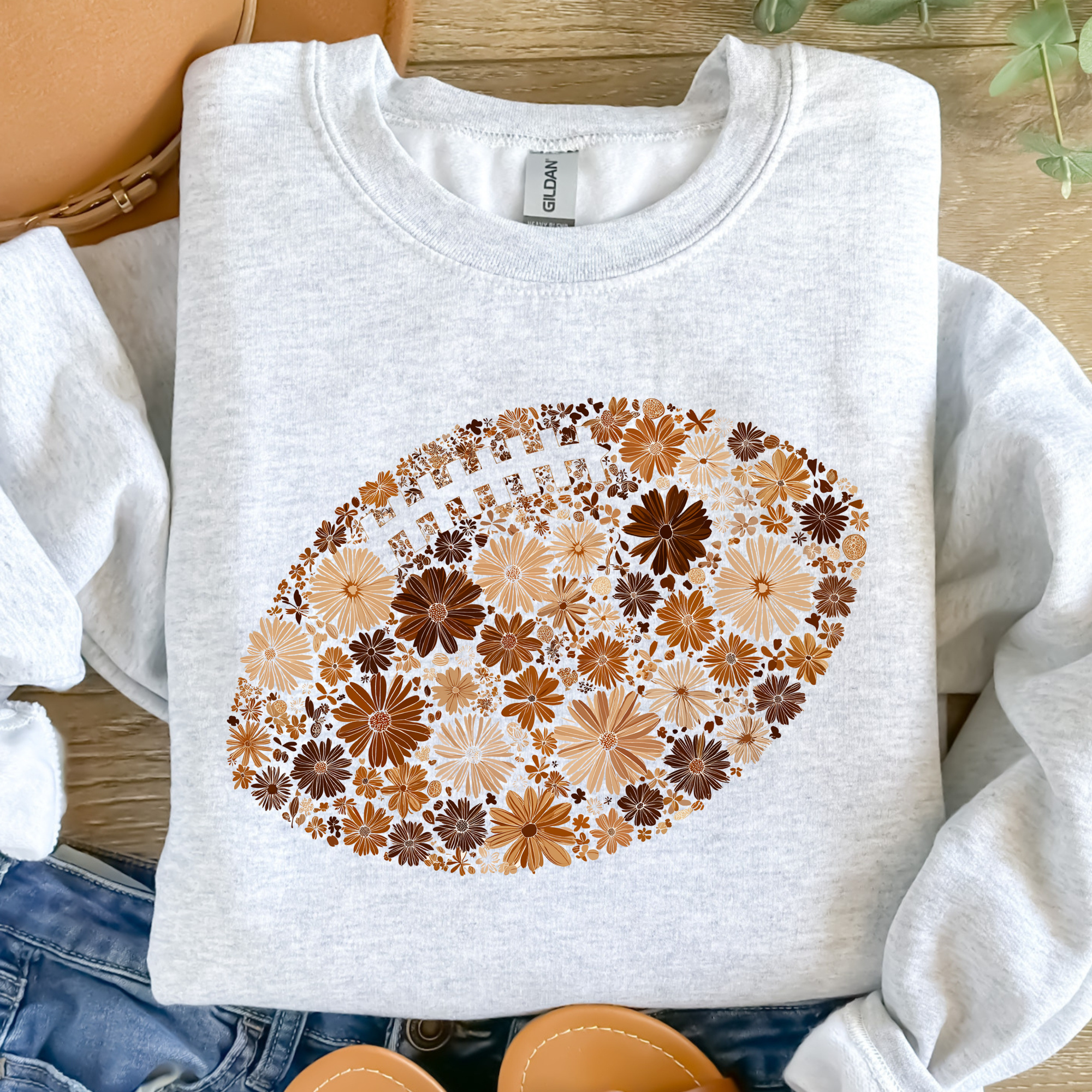 Boho Floral Football Graphic Tee/Crewneck
