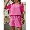 Plain Waffle Batwing Sleeveless Shorts Set