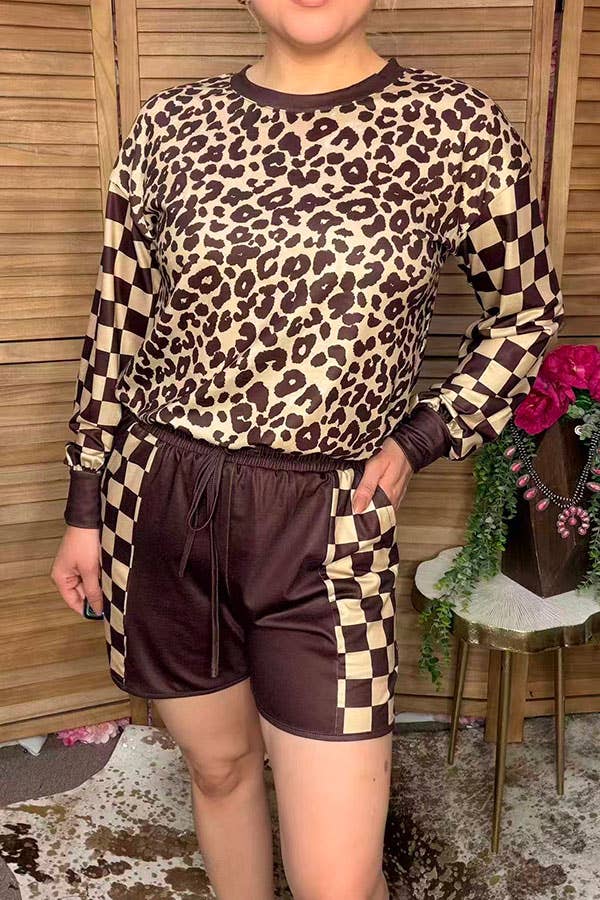 Western leopard & checkered women's boutique set XCH17371