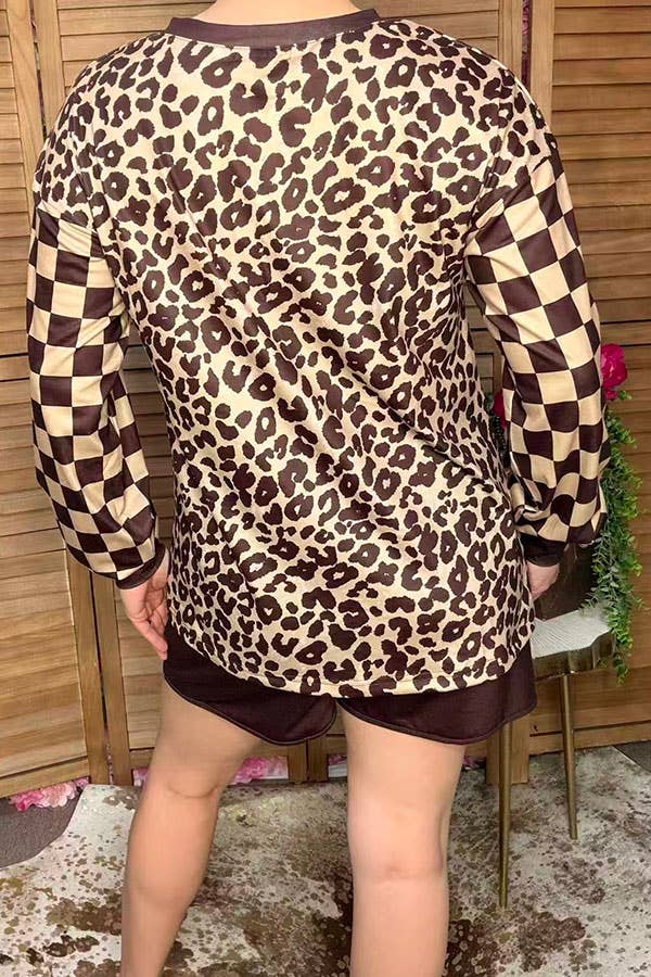 Western leopard & checkered women's boutique set XCH17371