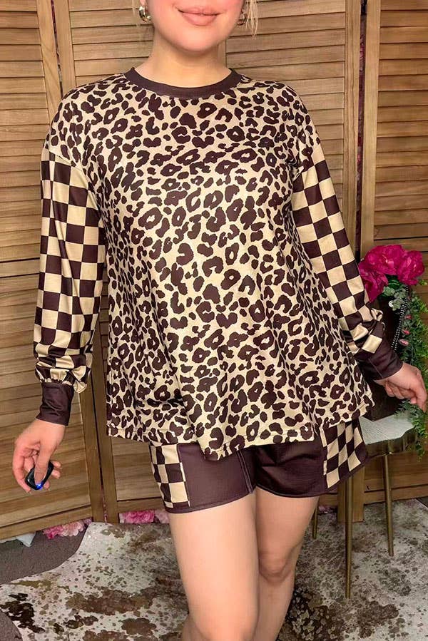 Western leopard & checkered women's boutique set XCH17371