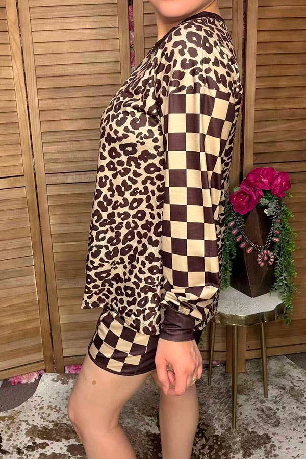Western leopard & checkered women's boutique set XCH17371